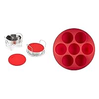 Instant Pot Official Cook/Bake Set, 8-Piece, Red & 5252242 Official Silicone Egg Bites Pan with Lid, Compatible with 6-quart and 8-quart cookers, Red