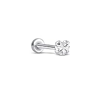 14K White Gold Labret Nose Ring Stud Surgical Steel Screw Post 3/16