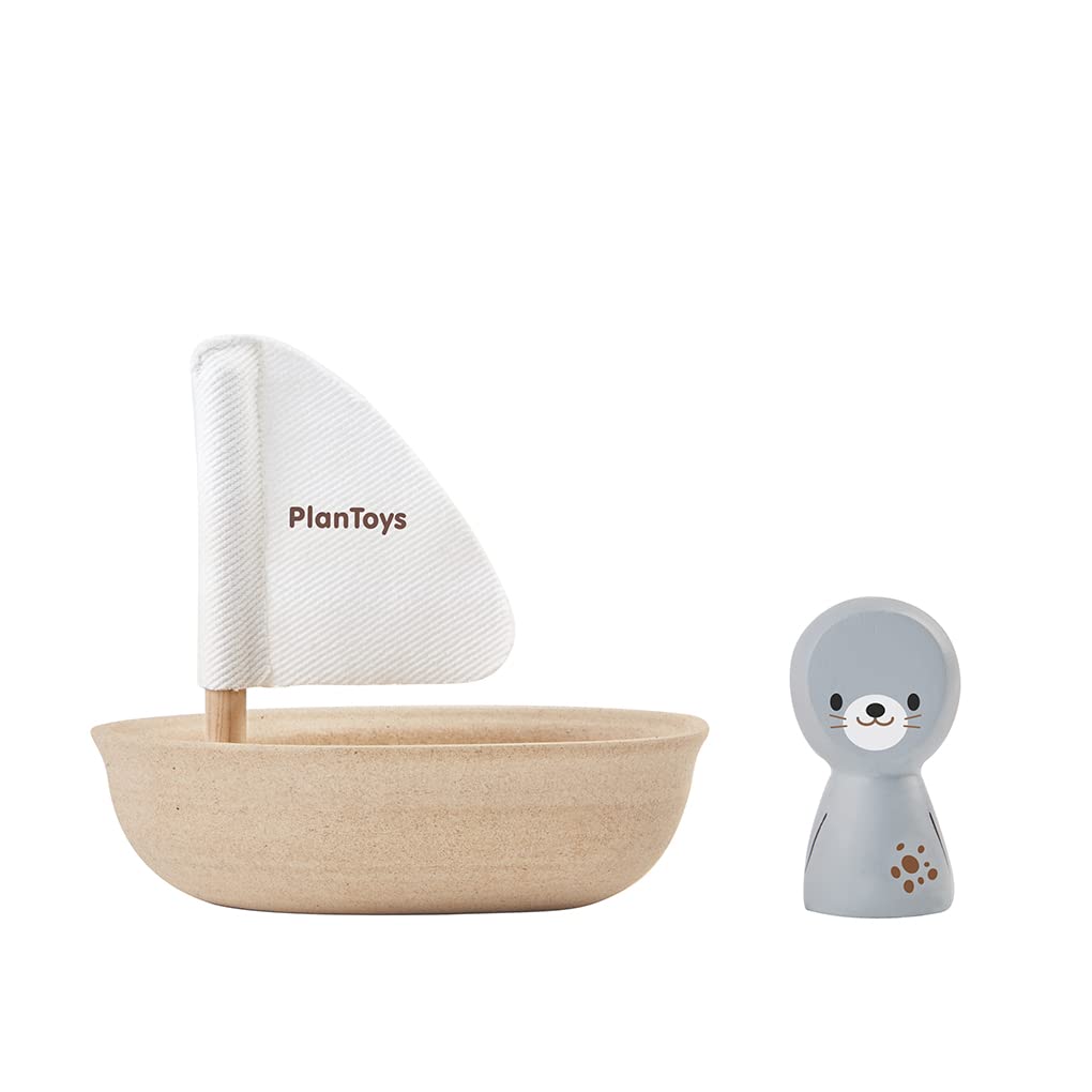 Plan Toys PLTO-5710 PLTO-5710-Sailing Boat with a Seal, Minifigure