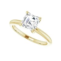 925 Silver,10K/14K/18K Solid Yellow Gold Handmade Engagement Ring 1.0 CT Asscher Cut Moissanite Diamond Solitaire Wedding/Bridal Gift for Women/Her Gorgeous Gift