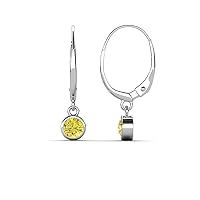 Yellow Diamond 0.50 ctw Bezel Set Solitaire Dangling Earrings in 14K Gold