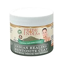 Pride Of India - Indian Healing Bentonite Clay Natural Acne Face Mask Powder, 1 Pound (454gm) Jar - For Deep Pore Cleansing, Healing & Skin Detox