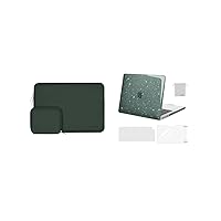 MOSISO Compatible with MacBook Pro 14 inch Case 2021 2022 Release A2442, Neoprene Sleeve Bag&Sparkly Glitter Plastic Hard Shell&Keyboard Cover&Screen Protector&Storage Bag, Midnight Green
