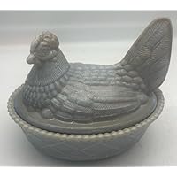 Covered Chicken Dish - Glass 2 Piece Hen on Nest Base - Westmoreland Glass mould - USA - Gray Marble