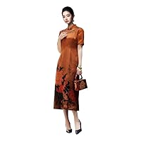 Cheongsam Silk Fragrant Cloud Yarn Peony Printed Evening Dress 3604