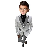 Peak Lapel 3 Pcs Boy Suits Wedding Tuxedo Slim Fit Dinner Party Performance