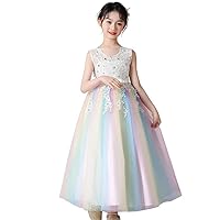 Girls Flower Lace Bridesmaid Dress Tulle Princess Wedding Party Evening Gown Formal Pageant Dresses Long