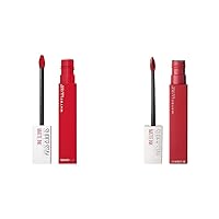 Super Stay Matte Ink Liquid Lipstick Shot Caller Bright Pinky Red & Pioneer Blue Red, 16H Wear, 1 Count Each