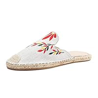 Womens Mules Backless Slip On Linen Knitting Fisherman Shoes Loafers Embroidered Mule Slippers Sandals