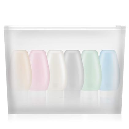 Portable Bottles Set, Uerstar Leak Proof Squeezable Silicon Tubes Travel Size Toiletries Containers, TSA Carry On Approved Refillable Travel Accessories for Shampoo Liquids 6 Pack (3 fl. oz)