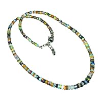 Sterling Silver 925 Genuine Fire Opal Beaded Strand Necklace Gemstone Jewelry For Men/Women