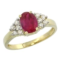 10K Yellow Gold Natural Ruby Ring Oval 8x6mm Diamond Accent, sizes 5-10