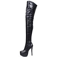 JiaLuoWei Women Over Knee Boots, Zipper Sexy Over The Knee Boots for Women Fashion Boots 16cm High Heels (10, Black matt)