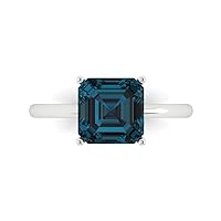 Clara Pucci 2.45ct Asscher Cut Solitaire Natural London Blue 4-Prong Classic Designer Statement Ring Solid Real 14k White Gold for Women