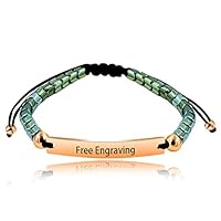 Uloveido Hematite Handmade Bracelet, Men and Women Lovers Personalized Name ID Bracelet, Girlfriend, Birthday Gift Y1457-1D