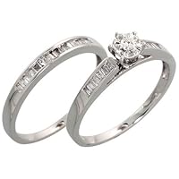 14k White Gold 2-Piece Wedding Ring Set, w/ 0.35 Carat Baguette & Brilliant Cut Diamonds, 1/4