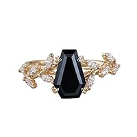 Vintage 2 CT Coffin Cut Black Onyx Engagement Ring for Women 14k Gold Black Onyx Antique Wedding Ring Filigree Style Ring Art Deco Onyx Bridal Ring Anniversary Rings Proposal Rings Promise Ring