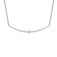 10K Gold or Silver Round Diamond Curved Bar Pendant with Sterling Silver Chain Necklace (1/2 cttw, I-J Color, I2-I3 Clarity), 18