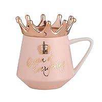 Lovely Queen cup, Coffee Cup, Tea cup With Crown Lid, Handmade Crown Queen cup, Pink Ceramic Coffee Cup, 10 oz,Queen of Everything