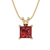 3.05ct Princess Cut Genuine Natural Scarlet Red Garnet Gem Solitaire Pendant Necklace With 18