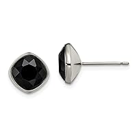 10mm Chisel Titanium Polished Faceted Black Crystal Post Earrings Measures 10x10mm Wide Jewelry Gifts for Women