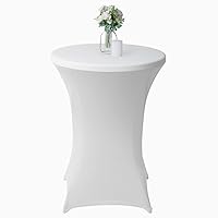 Restaurantware Table Tek 32 x 43 Inch Round Table Covers 10 Washable Spandex Tablecloths - Wrinkle-Free Durable White Polyester Fitted Tablecloths for Parties Banquets or Weddings