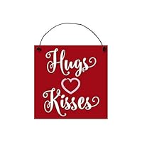 Hugs Kisses Heart Handmade Wood Sign | Local Legends Designs | Valentine Cursive Script Decor | 6 x 6 INCHES