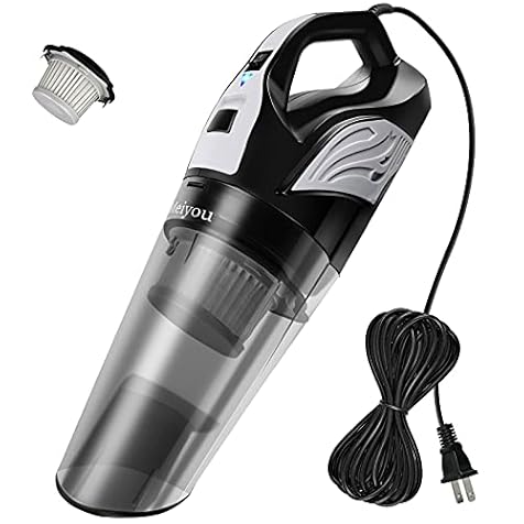 Meiyou Handheld Vacuum, 12000Pa High Powerful Corded Vacuum Cleaner, Wet & Dry Lightweight Hand Vac for Home and Car Cleaning, with 20ft Power Cord, 2 Filters-Black