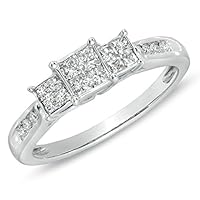 Queenly Three Stone Three Stone Diamond Engagement ring Half Carat Princess Cut Diamond on Gold