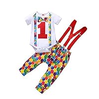 IMEKIS Baby Boys Circus Space 1st Birthday Outfit Cake Smash Romper + Pants + Adjustable Suspenders Clothes for Photo Shoot