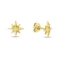 14k Yellow Gold .03ct Diamond North Star Stud Earrings Jewelry for Women