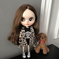 Clothes for Blythe Doll Cloth Handmade Replacement 1/6 Fashion Doll Clothing Set Accessories ICY Pullip Licca Azone Ob24 Lijia T-Shirt Jeans Dress Skirt Coat (Black T-Shirt + Coat)