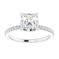 925 Silver 10K/14K/18K Solid White Gold Handmade Engagement Ring 1 CT Asscher Cut Moissanite Diamond Solitaire Wedding/Bridal Ring Vintage Antique Perfect Rings for Wife