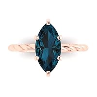 Clara Pucci 2ct Marquise Cut Solitaire Rope Twisted Knot Natural London Blue Engagement Bridal Promise Anniversary Ring 14k Rose Gold