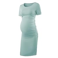 Liu & Qu Women's Maternity Bodycon Ruched Side Dress Casual Short & 3/4 Sleeve Dress for Daily Wearing Or Baby Shower
