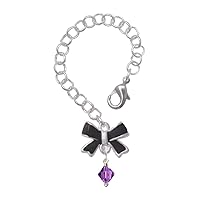 February - Purple Crystal Bicone - Black Bow Charm Accessory for Tumblers and Thermal Cups