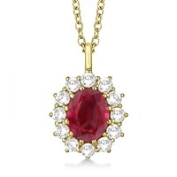 Oval Ruby and Diamond Pendant Necklace 18k Yellow Gold (3.60ctw)