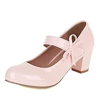 Womens Block Mid Heel Mary Jane Pumps Round Toe Bow Knot Cute Vintage Dressy Party Pumps Shoes