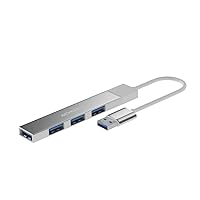 Achoro 4 USB Port Expander – High Speed USB 3.0 & USB 2.0 Multiple USB Port Hub- Aluminium Alloy External USB Port for Laptop, Mac, PCs, – Portable Multi USB Port & Computer USB Hub (USB A Silver)