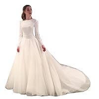 Long Sleeves Lace Tulle Bridal Ball Gowns with Train Wedding Dresses for Bride Plus Size