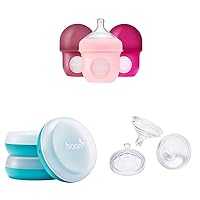 Boon NURSH Reusable Silicone Baby Bottles with Collapsible Silicone Pouch Design + Boon NURSH Silicone Replacement Nipple + Boon Nursh Baby Bottle Storage Buns