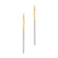 10kt Yellow Gold Womens Round Pave-set Diamond Stick Dangle Earrings 1/4 Cttw