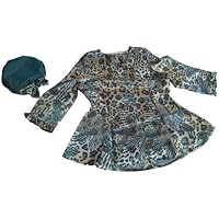 Women's Elegant Blouse(Tops) & Matching Headwear Button Down, Mid Sleeved, Exotic Pattern Display, Work, Casual, Spring, Summer, Fall, (Size 12)