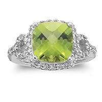 0.50 Cts Diamond & 4.17 Cts Peridot Ring in 14K White Gold