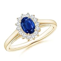 Oval Shape Blue Sapphire CZ Diamond Solitaire with Accents Ring 925 Sterling Silver 18k Yellow Gold September Birthstone Gemstone Jewelry Wedding Engagement Women Birthday Gift