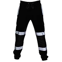 GMOIUJ Casual Trousers Pants Stripe Sanitation Uniform High Visibility Work Safety Trousers Bottoms