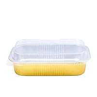 KEISEN 37oz 1050ml Disposable Aluminum Foil Professional Quality Colorful Kitchen Cooking Rectangular Cake Pan With Lids 8.8-inch by 6-inch (50, Gold)