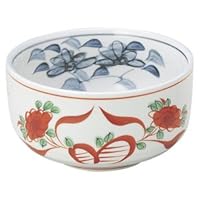 Japanese Pottery Open Red Picture Flowers, Deep Mouth 5.0 Ball, 6.1 x 3.3 inches (15.5 x 8.5 cm), Restaurant, Commercial Use