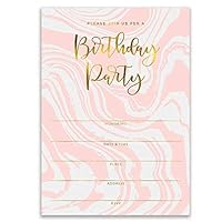 DB Party Studio Pink Birthday Party Invitations Modern Swirling Colorful Fill In Invites with Envelopes ( Pack of 25 ) Large 5x7” Blank 21st Sweet 16 Adult Teen Child Kid Female Girl Parties VI0073B