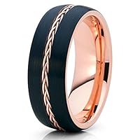 Rose Gold Tungsten Wedding Ring,8MM Black Tungsten Ring,18k Rose Gold,Braid Wedding Ring,Tungsten Carbide Ring,Unique Tungsten Ring,Rose Gold Ring,Anniversary Ring,Engagement Ring,Comfort Fit